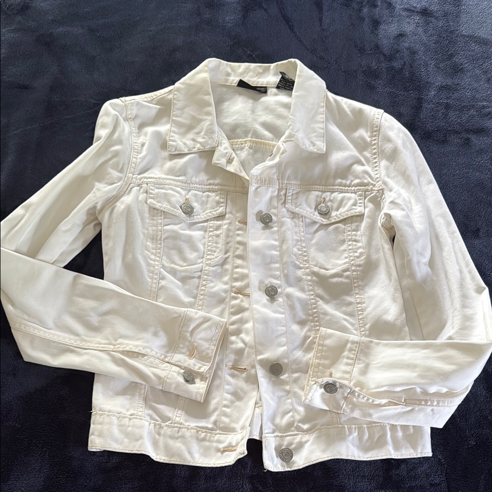 New York & Company White Jean Jacket Classic Style